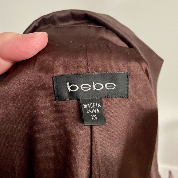 Bebe Vintage Y2K Brown Satin Trench Coat Double Breasted Size Extra Small - Picture 2 of 11